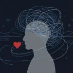 Am I paranoid or is my partner cheating: silhouette with tangled racing thoughts around the head, showing cheating anxiety versus real suspicion