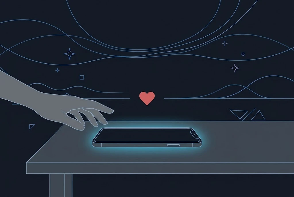 Signs of cheating on a phone: smartphone lying face down on a table with a hand reaching for it, a common phone secrecy red flag