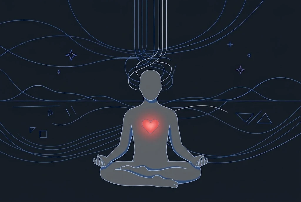 How to stop being paranoid about cheating: calm seated silhouette with untangled lines and a glowing heart, letting go of cheating paranoia when no infidelity is found
